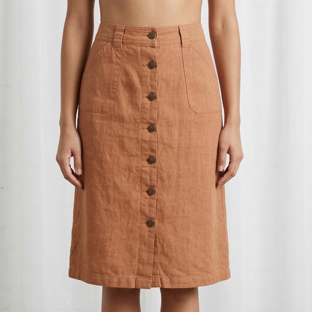 Christopher & Banks Skirt Orange Cotton Canvas Twee Casual Button Up Grunge 12